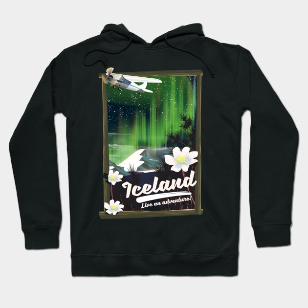 Iceland travel poster Hoodie by nickemporium1